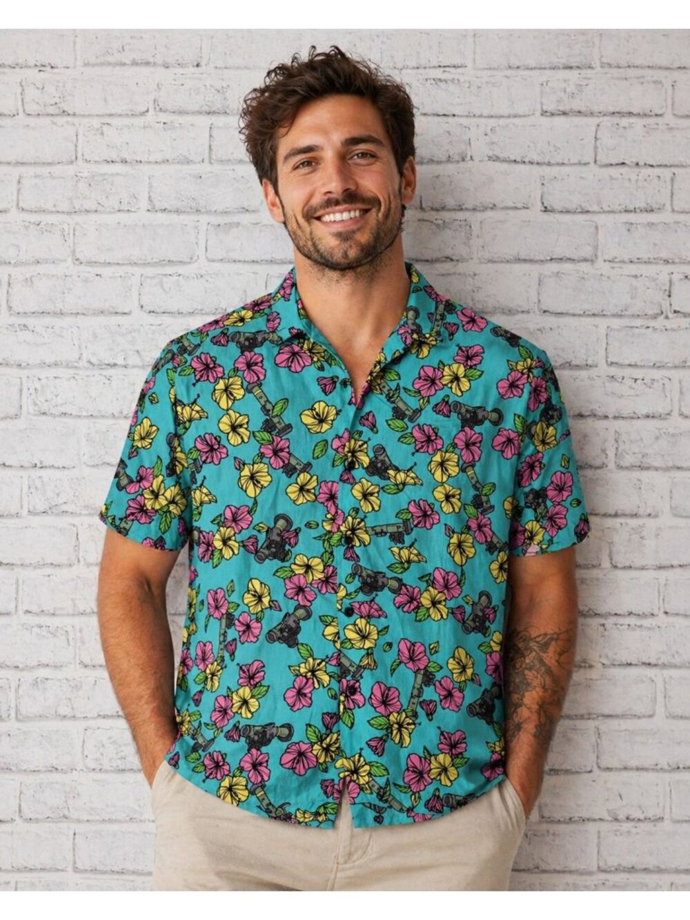 OAF Nation Javelins Camp Shirt Hawaiian Military Artillery Rayon Size XL